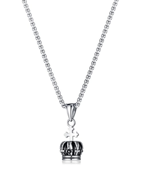 2197 pendant +with pearl chain 35+5cm] Titanium Steel Crown Hip Hop Necklace